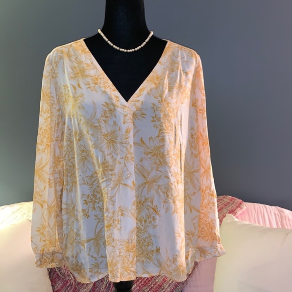 Gap Size XL Floral Boho V Neckline Long Sleeve Blouse